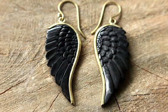 Hand Carved Buffalo Horn Wing Earrings, Triba...