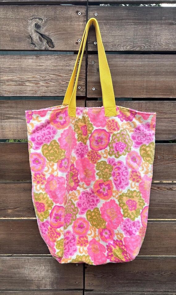 Towel Beach Tote Bag vintage lined handmade r...