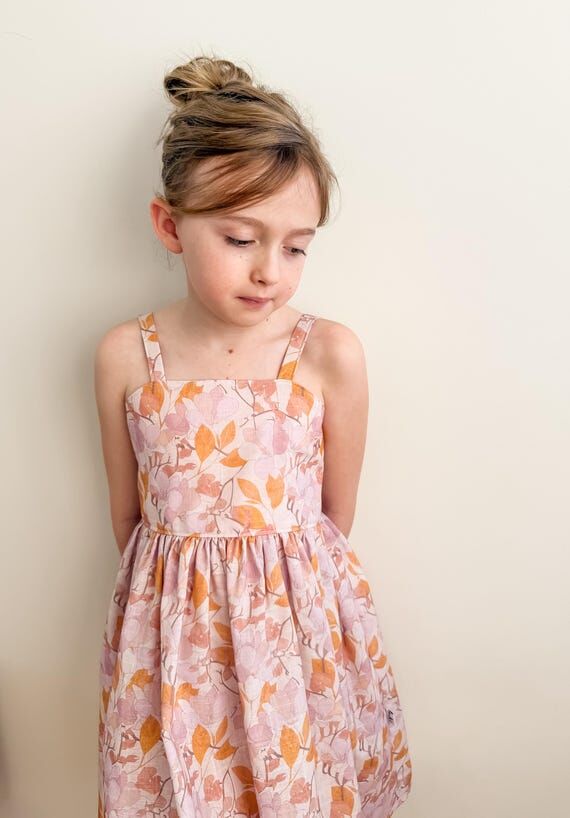 Girls Floral Cotton Summer Dress with Bow Det...