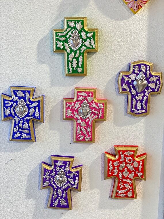 Hand Carved Wood Milagros Cross: Mexican Folk...