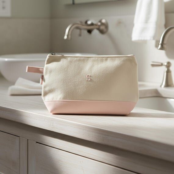 Monogrammed Makeup Bag Embroidered Canvas Bag...