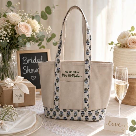 Embroidered Canvas Tote Bag Personalized Brid...