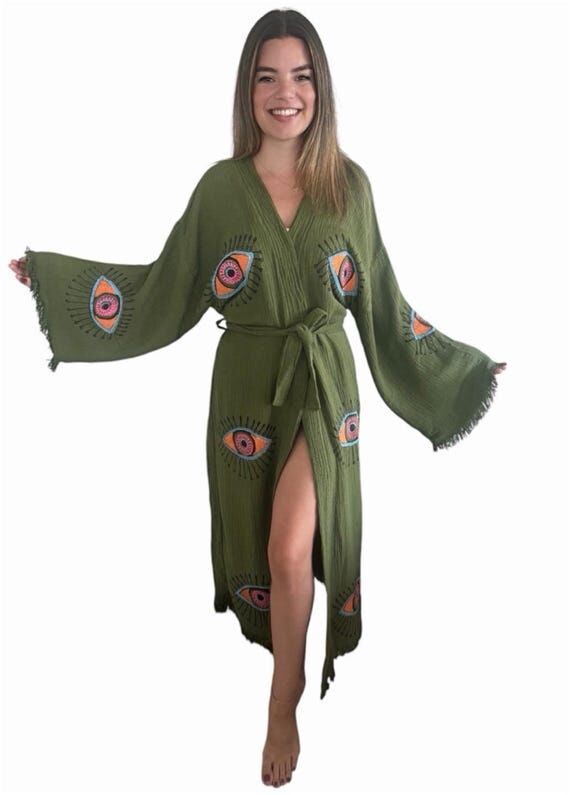 Evil Eye Robe Handmade Green Evil Eye Kimono ...