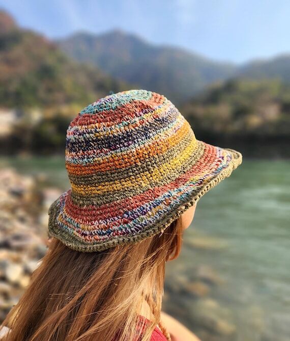 Crochet Hemp Sun Hat: Multicolored Eco-Friend...