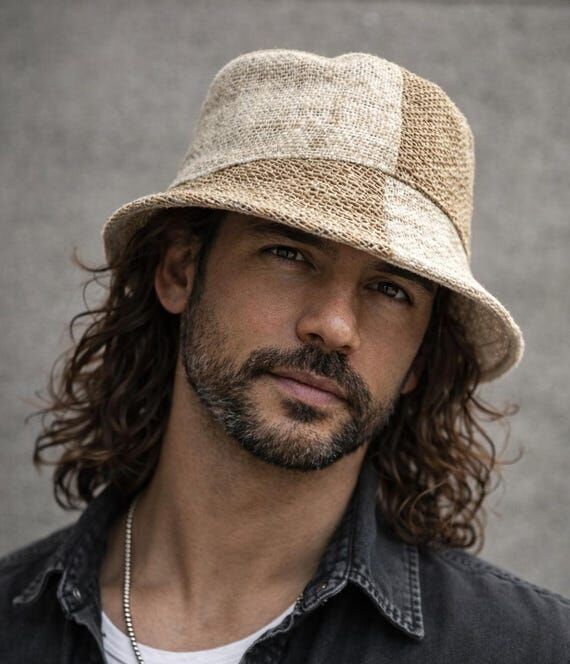 Hemp Bucket Hat for Men – Handmade Patchwor...