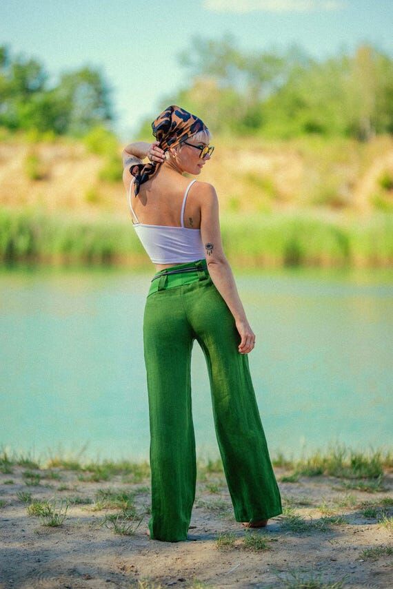 Boho Linen Palazzo Pants, Oversized Trousers ...