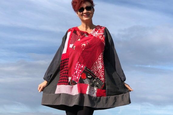 Plus Size Patchwork Tunic Dress - Upcycled Ha...