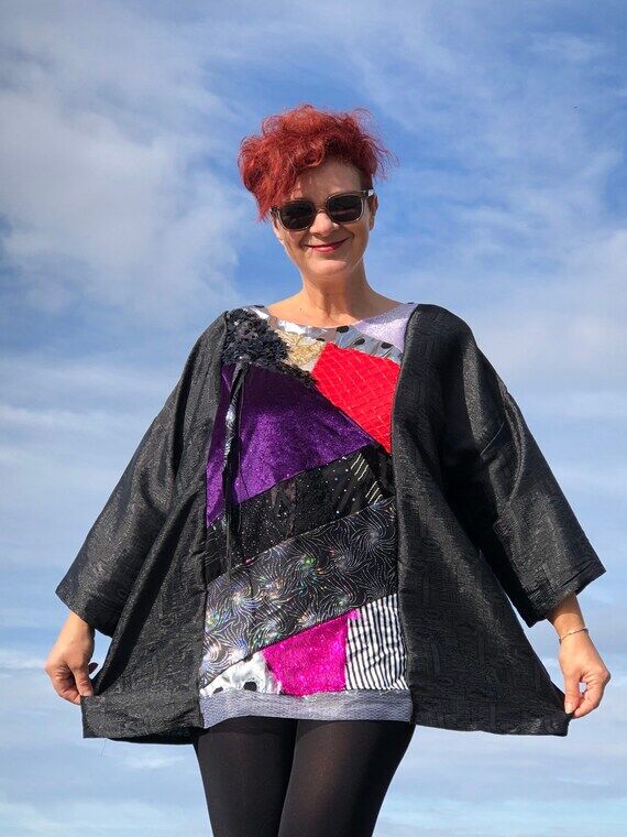 Plus-Size Sequin Tunic Top: Upcycled Patchwor...