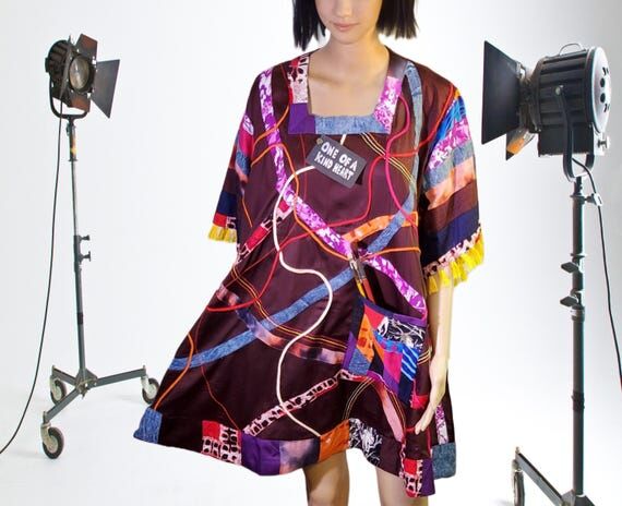 M-3XL upcycled dress applique patchwork dress...