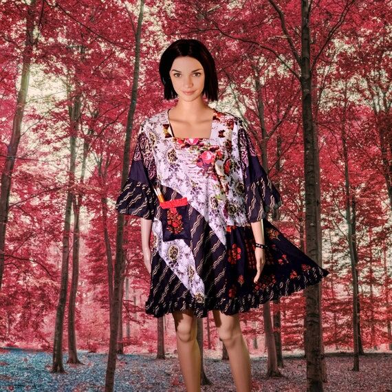 S to XL Upcycled dress 100% cotton patchwork ...