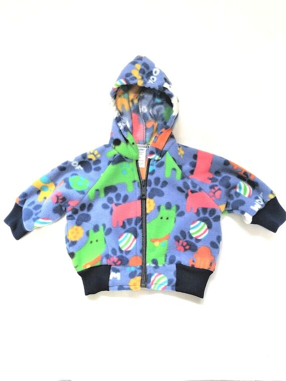 Blue Fleece Hoodie: Dog Print Baby Jacket (6 ...