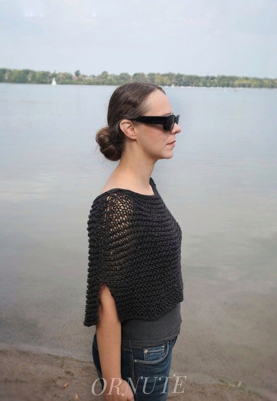 Hand Knit Summer Crochet Short Poncho Woman C...