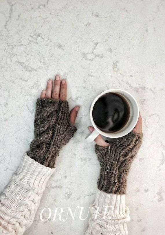 Wool Blend Cable Knit Fingerless Gloves for W...