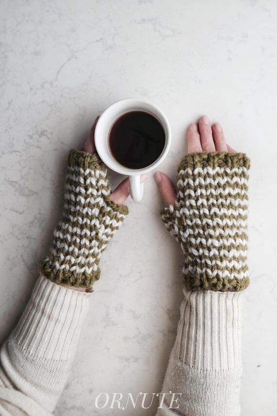 Wool Fingerless Mittens Womens Hand Knit Glov...