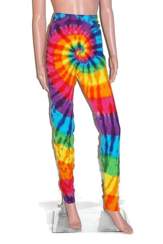 Handmade Tie Dye Leggings: Rainbow Spiral Cot...