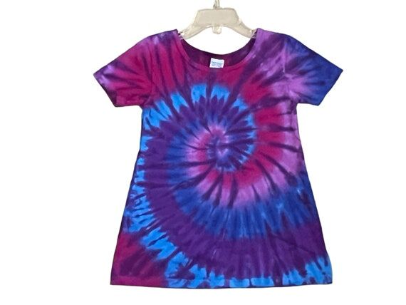 TIE DYE Dress Purple Spiral Girls short sleev...