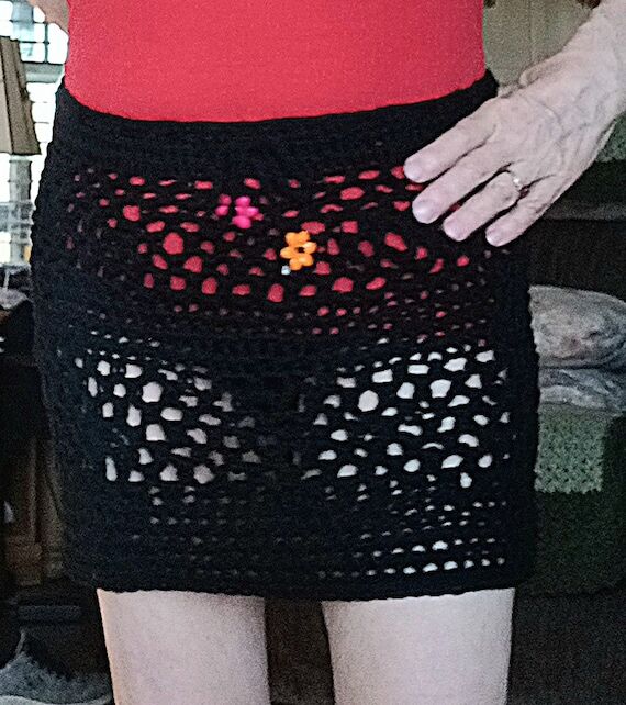 Handmade Crochet Black Mini Skirt: Gothic Y2K...