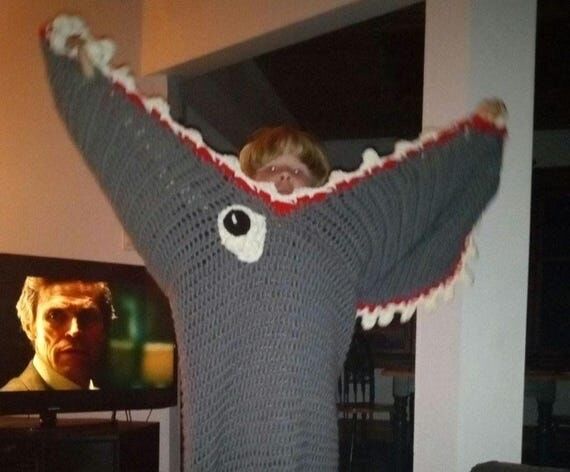 Crochet Shark Blanket: Handmade custom knit c...