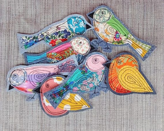 Boho Bird Patch: Handmade Upcycled Fabric App...