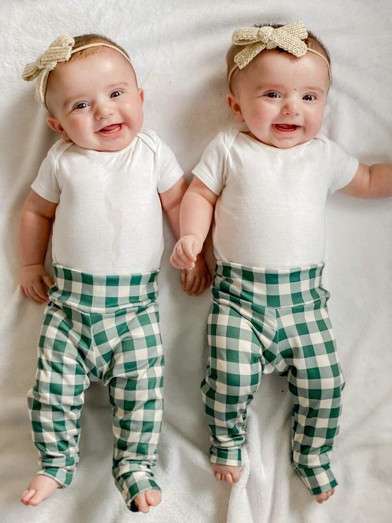 Green Plaid Leggings, Baby Leggings, Girls Le...