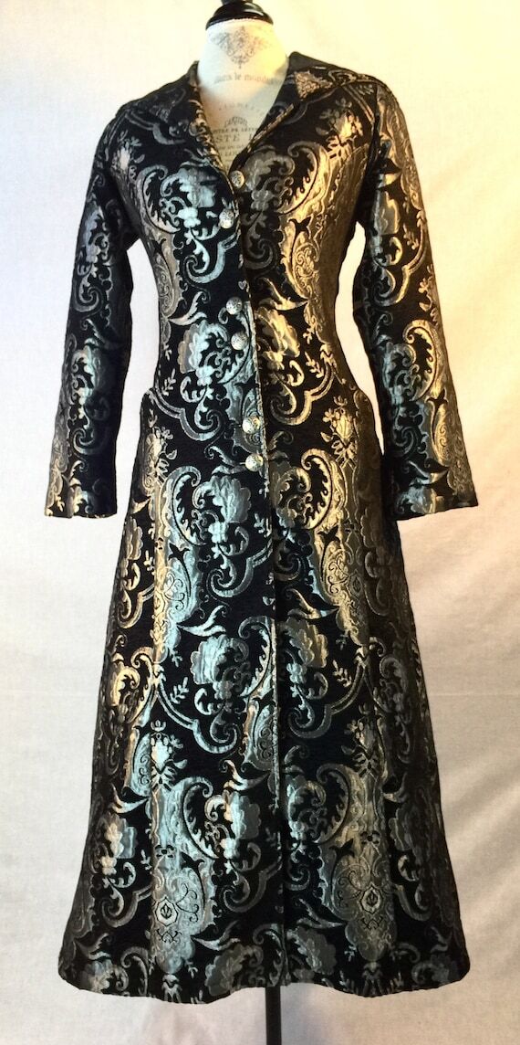 The Winterfield coat in Black and silver broc...