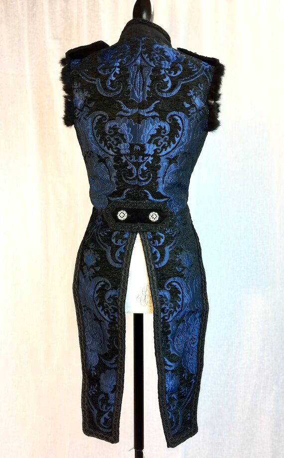 Mermaid Vest in Royal and black brocade --- S...