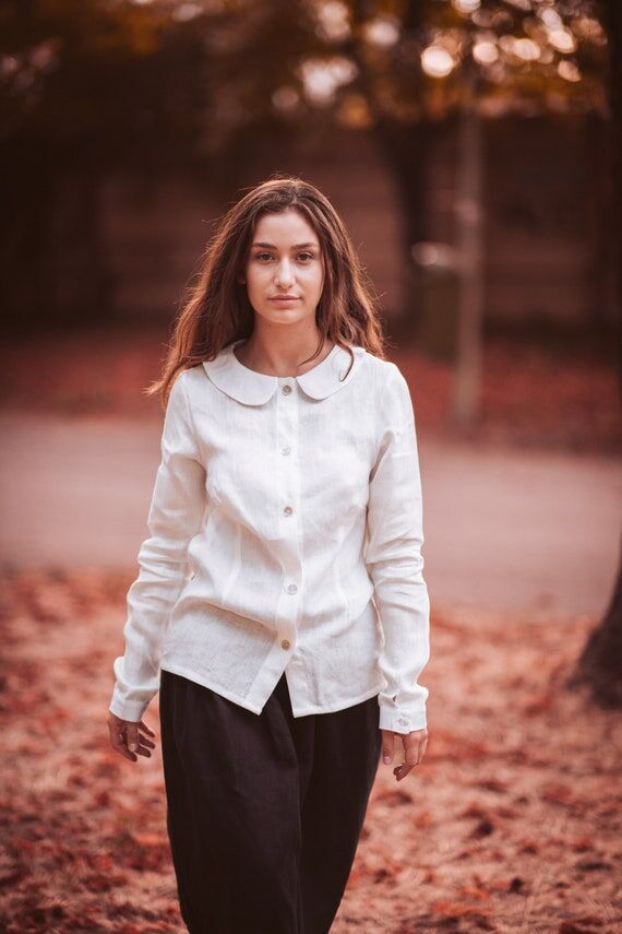 Womens hemp blouse with Peter pan Collar and ...