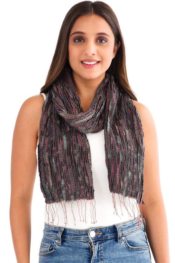 Gray Multicolor Handloom Silk & Wool Scarf...