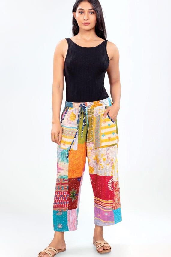 Cotton Patchwork Kantha Pants: Assorted Color...