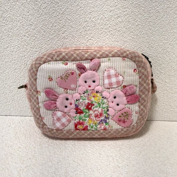 Cute Bunny Zipper Pouch, Handmade Patchwork B...