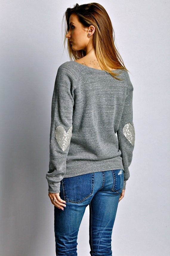 Sequin Heart Elbow Patch Sweatshirt - Valenti...
