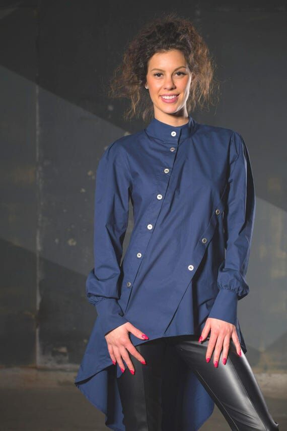 Handmade Asymmetric Cotton Puff Sleeve Top Wo...