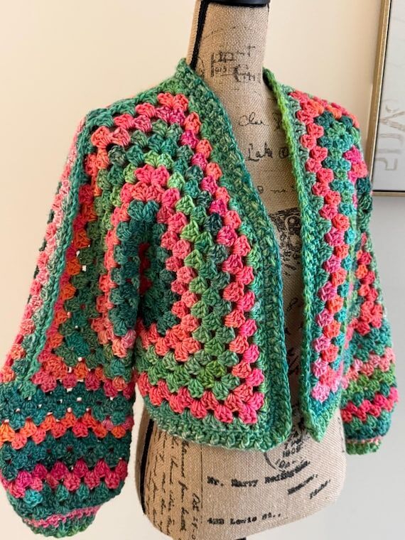 Handmade Granny Square Crochet Cardigan – C...
