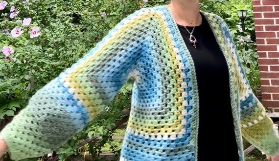 Handmade Crochet Cardigan Sweater: Striped He...