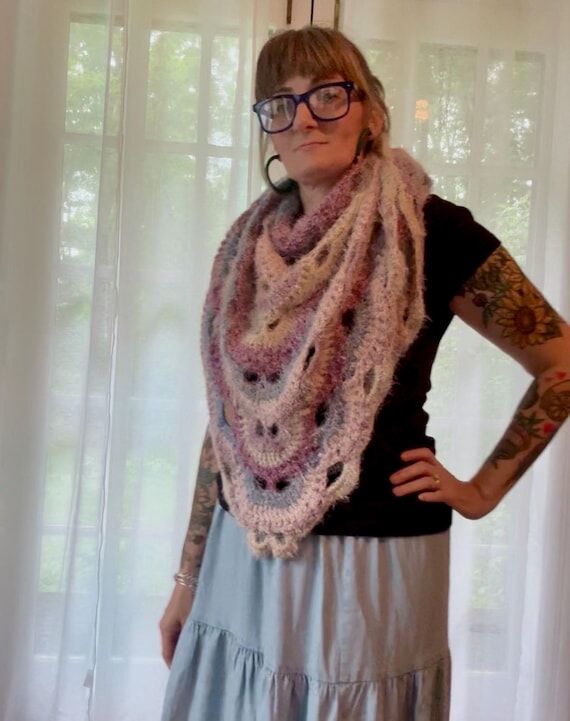 Handmade Crochet Triangle Shawl | Soft Boho L...
