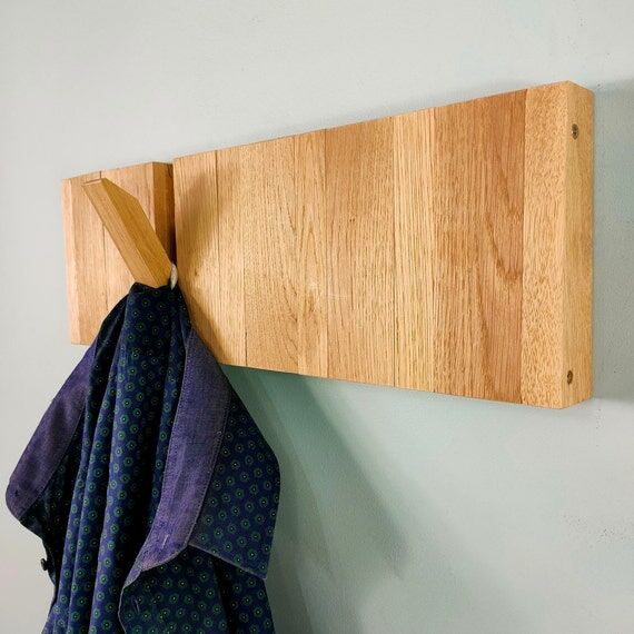 Oak Wall Coat Rack: Flip Down Hooks, Wall Mou...