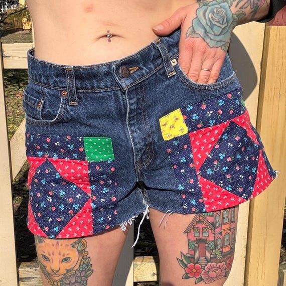 Quilted Patchwork Shorts Levi’s Cutoffs Dar...