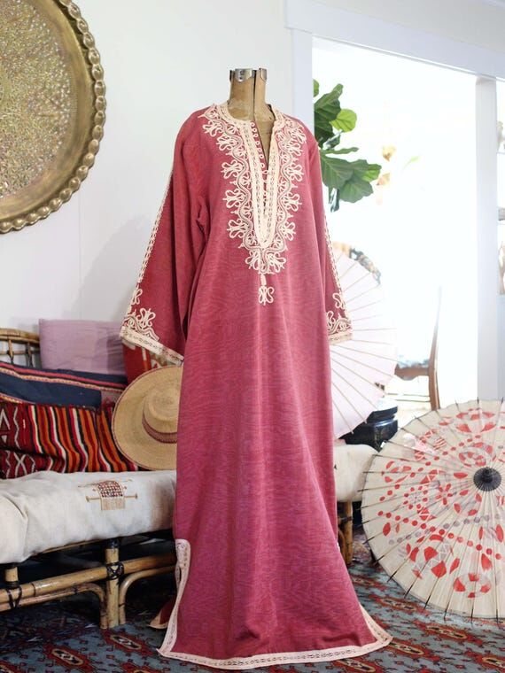 Vintage Moroccan Style Caftan Folk Dress Heav...