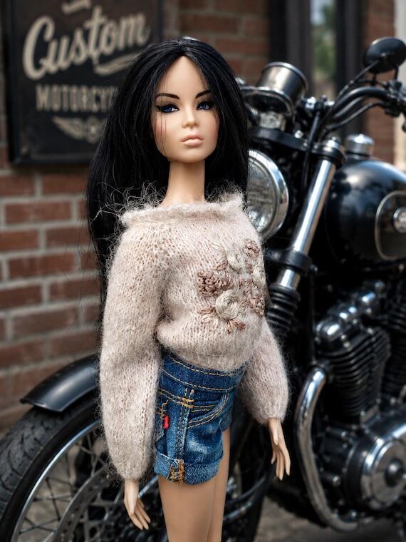 Hand-knitted Stylish Beige Mohair Sweater wit...