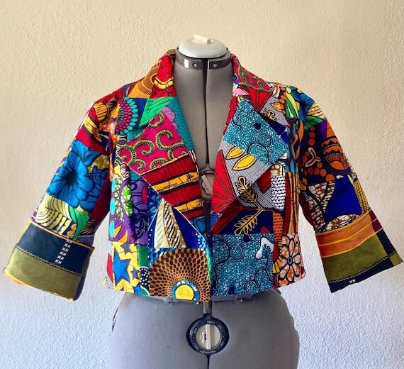 African Print Handmade Patchwork Crop Jacket ...