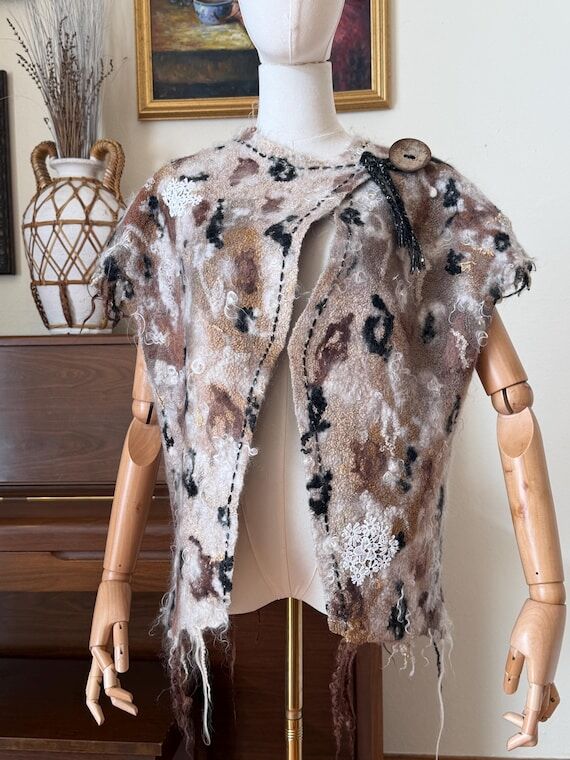 Handmade Nuno Felted Wool Silk Vest: Eco-Fash...
