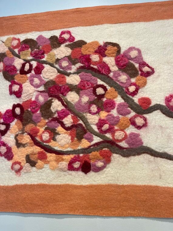 Handmade Nuno Felted Wool Wall Hanging: Sakur...