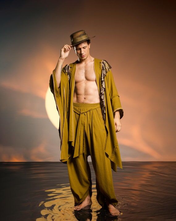 Brown Harem Pants Cotton Yoga Pants Comfy Men...