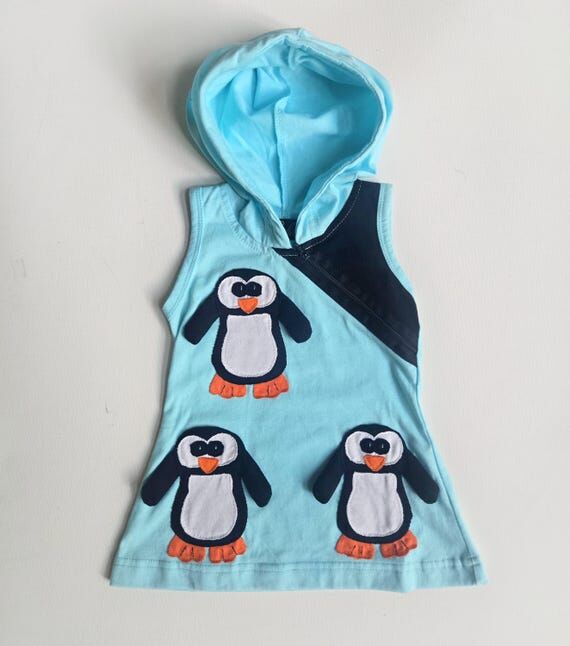 Applique Penguin Baby Girls Dress, Handmade 1...