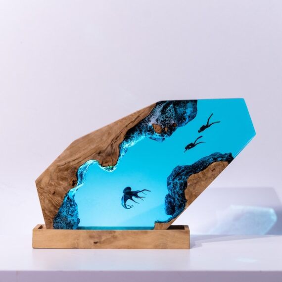 Ocean Resin Lamp With Octopus & Scuba Diver: ...