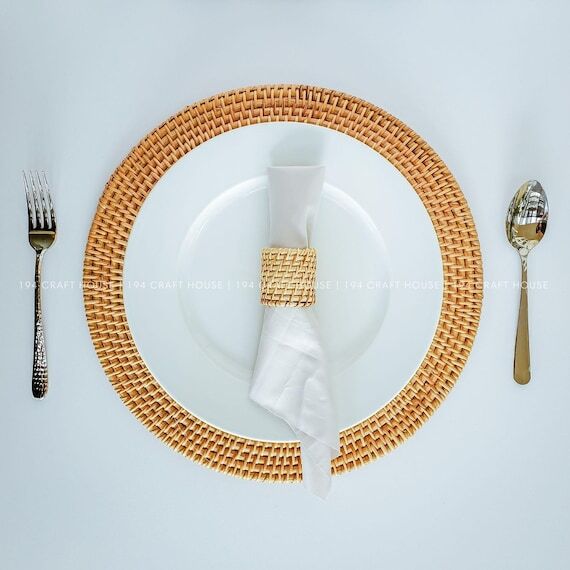 Woven Round Rattan Placemats With Napkin Ring...