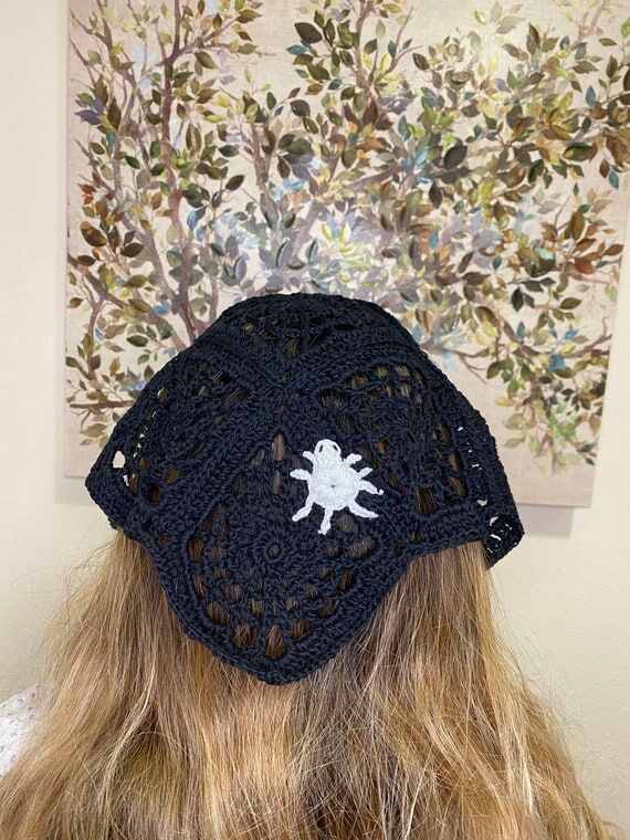 Crochet Spiderweb Bandana: Handmade Cotton Ha...