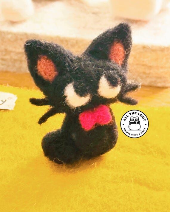 Kawaii Black Cat Felt Plush – Handmade Need...