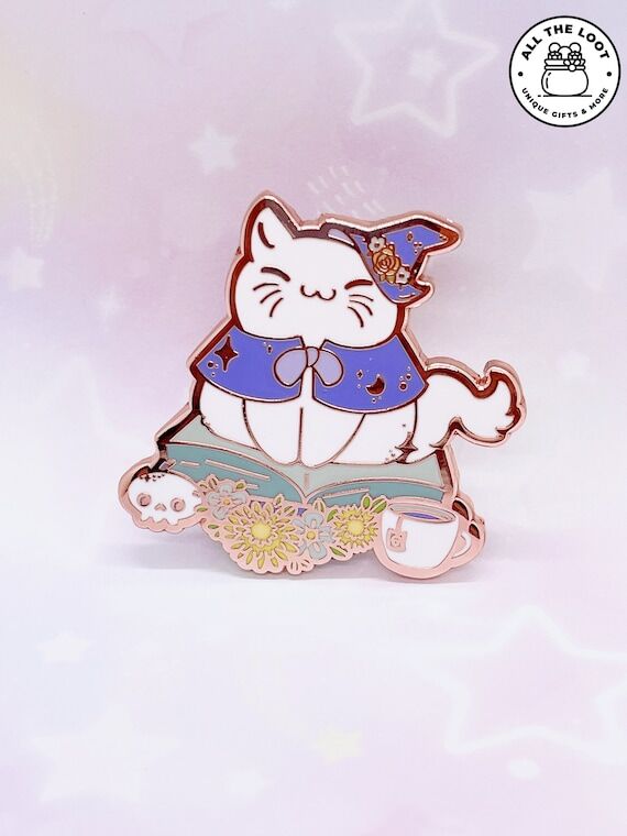Kawaii Witch Cat pin, cute cat pin, witch ena...