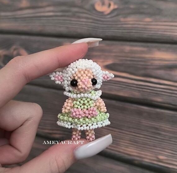 Handcrafted Beaded lamb Figurine...
